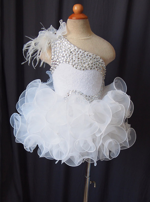 Ruffle Organza Flower Girl Dress With Beading Full Handmade One-shoulder Baby Tutu Pageant Clothing