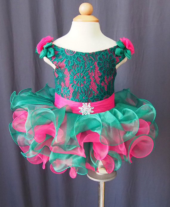 Ruffles Ball Gown Lace Flower Girl Dress Baby Infant Pageant Clothes